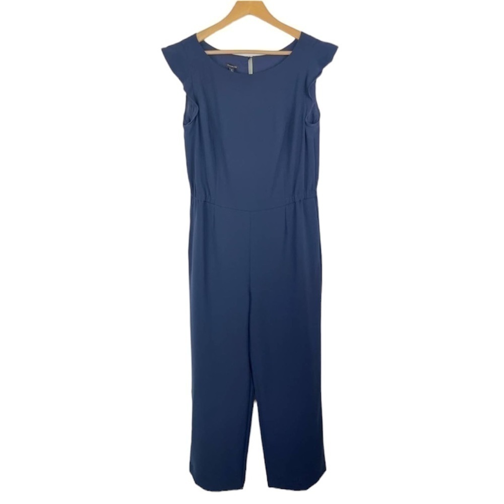 Talbots Stretch Crepe Jumpsuit Navy Blue Cap Sleeve Wide Leg Women's Size 10